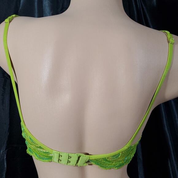 VICTORIA'S SECRET Push Up Bra GREEN LACE Without Padding Underwire Lingerie 34B - Picture 3 of 8